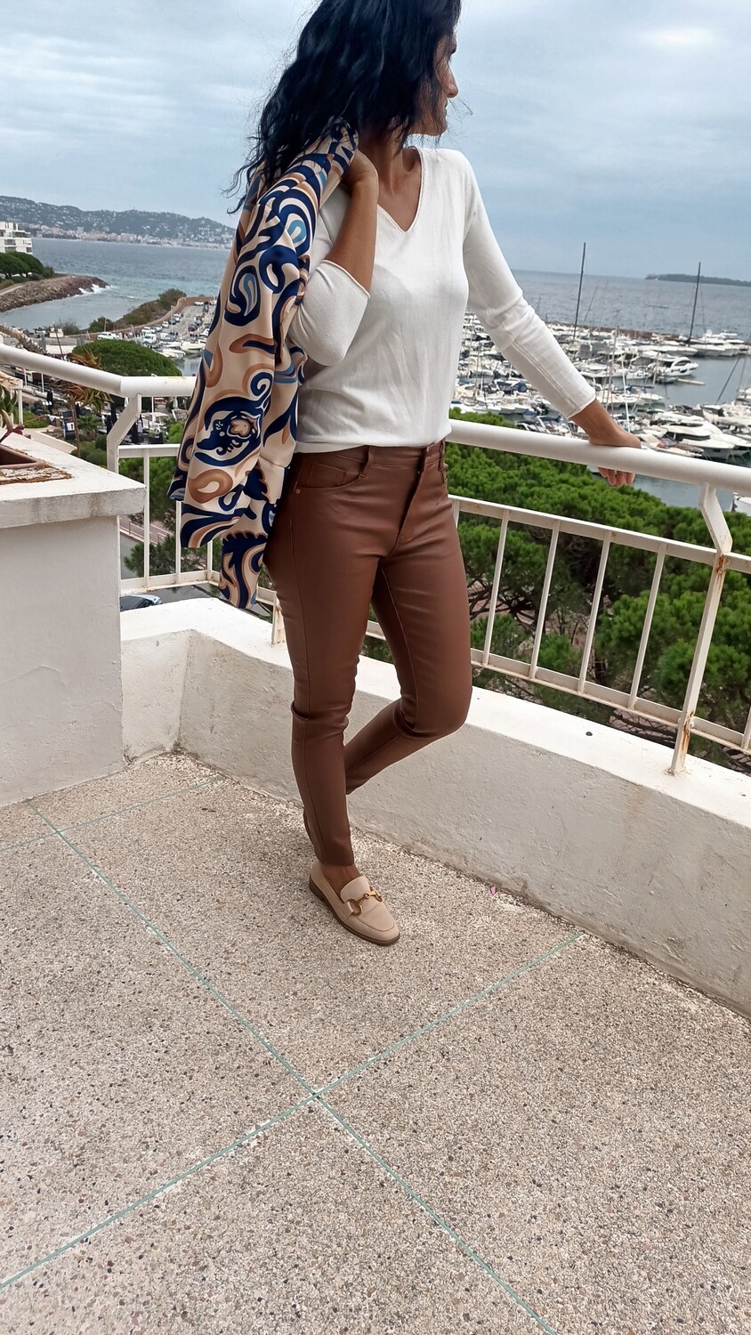 Pantalon simili cuir camel