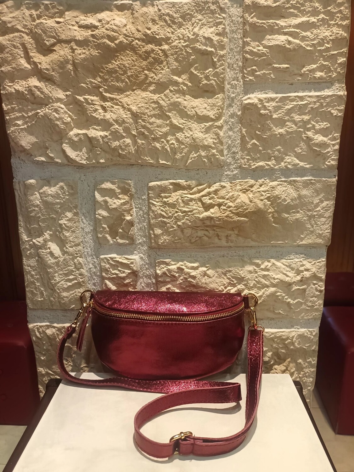 Sac Banane cuir bordeaux 