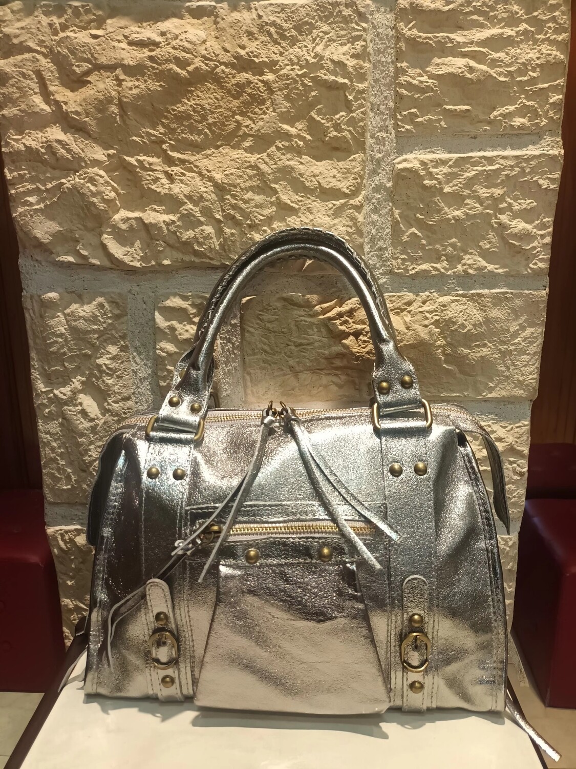Sac cuir Kate argenté 