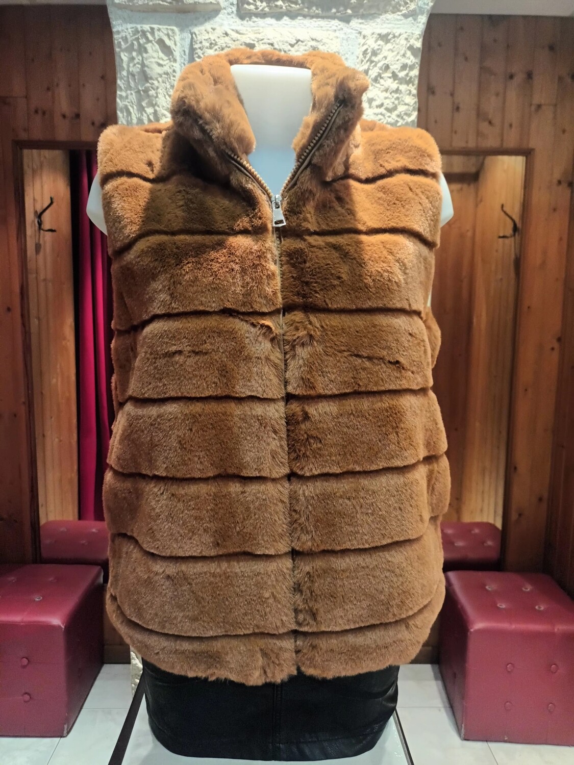 Veste fausse fourrure sans manches camel 