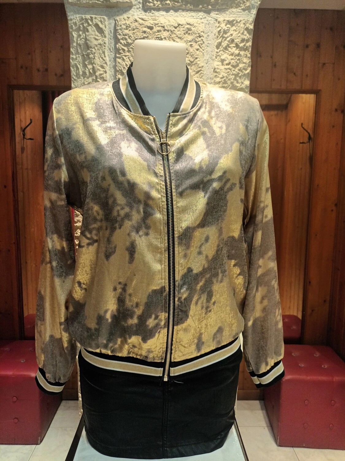 Veste bomber imprimé doré et gris
