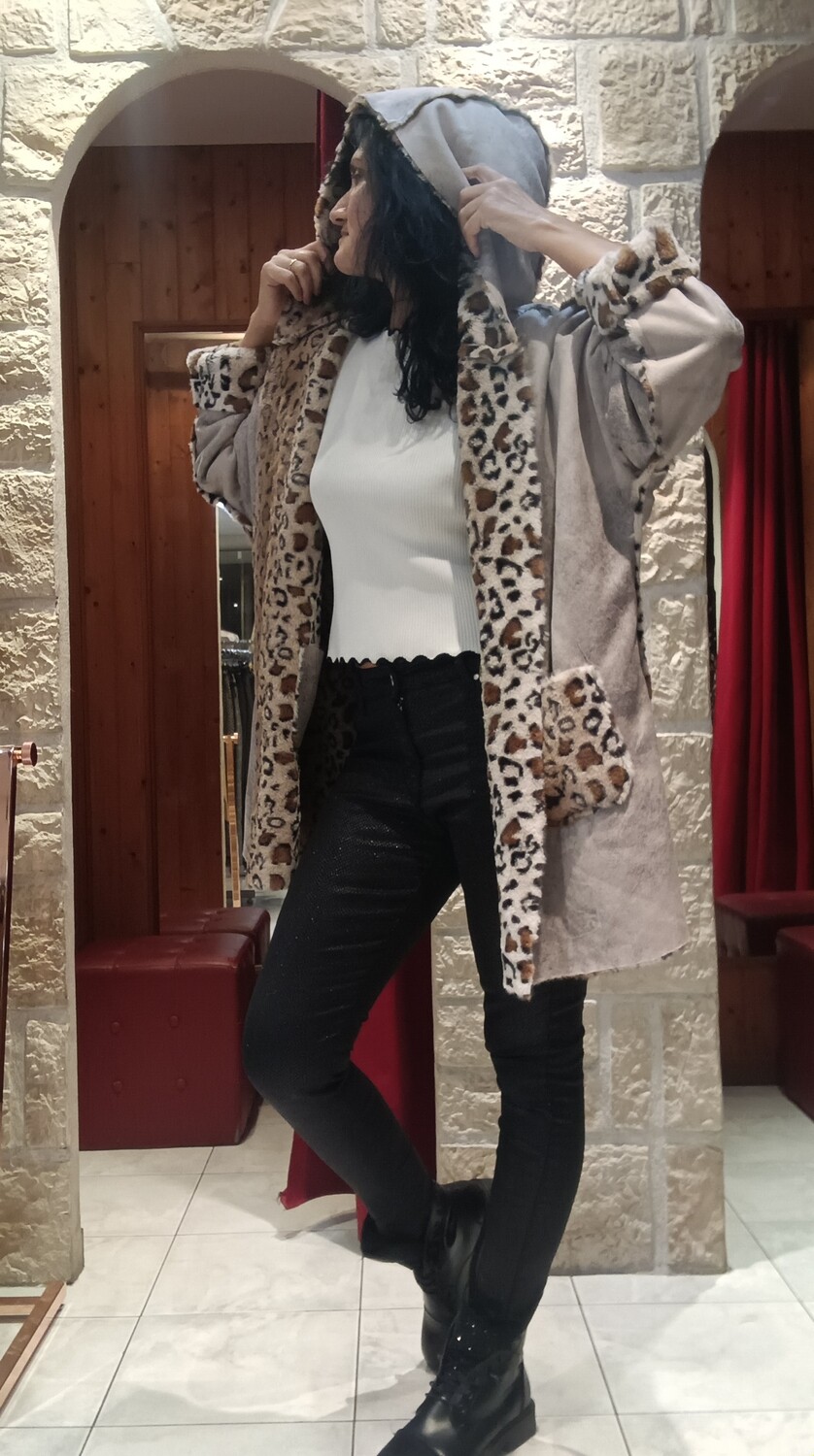 Veste fourrure réversible Léo gris clair Veste fourrure réversible Léo gris clair