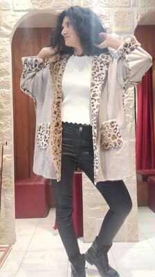 Veste fourrure réversible Léo gris clair Veste fourrure réversible Léo gris clair