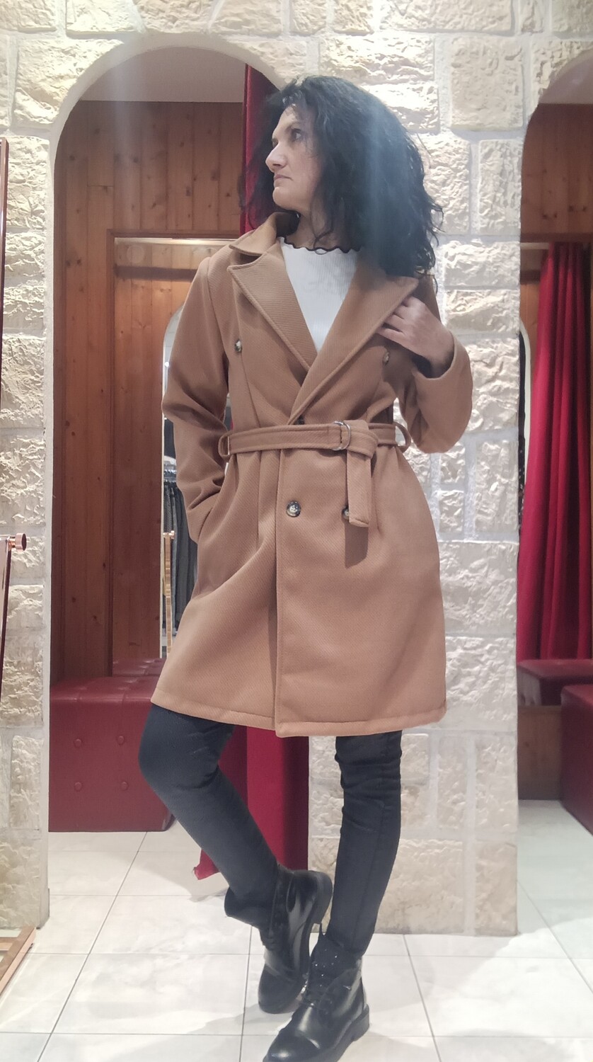 Manteau croisé camel
