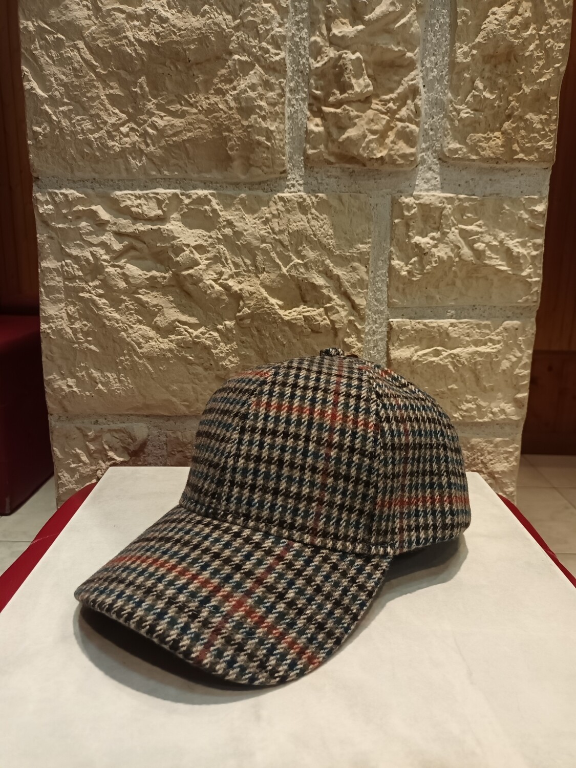 Casquette imprimé pied de poule bleu 