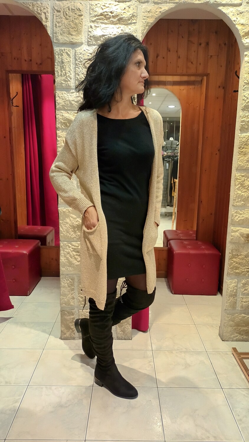 Gilet long lurex doré 