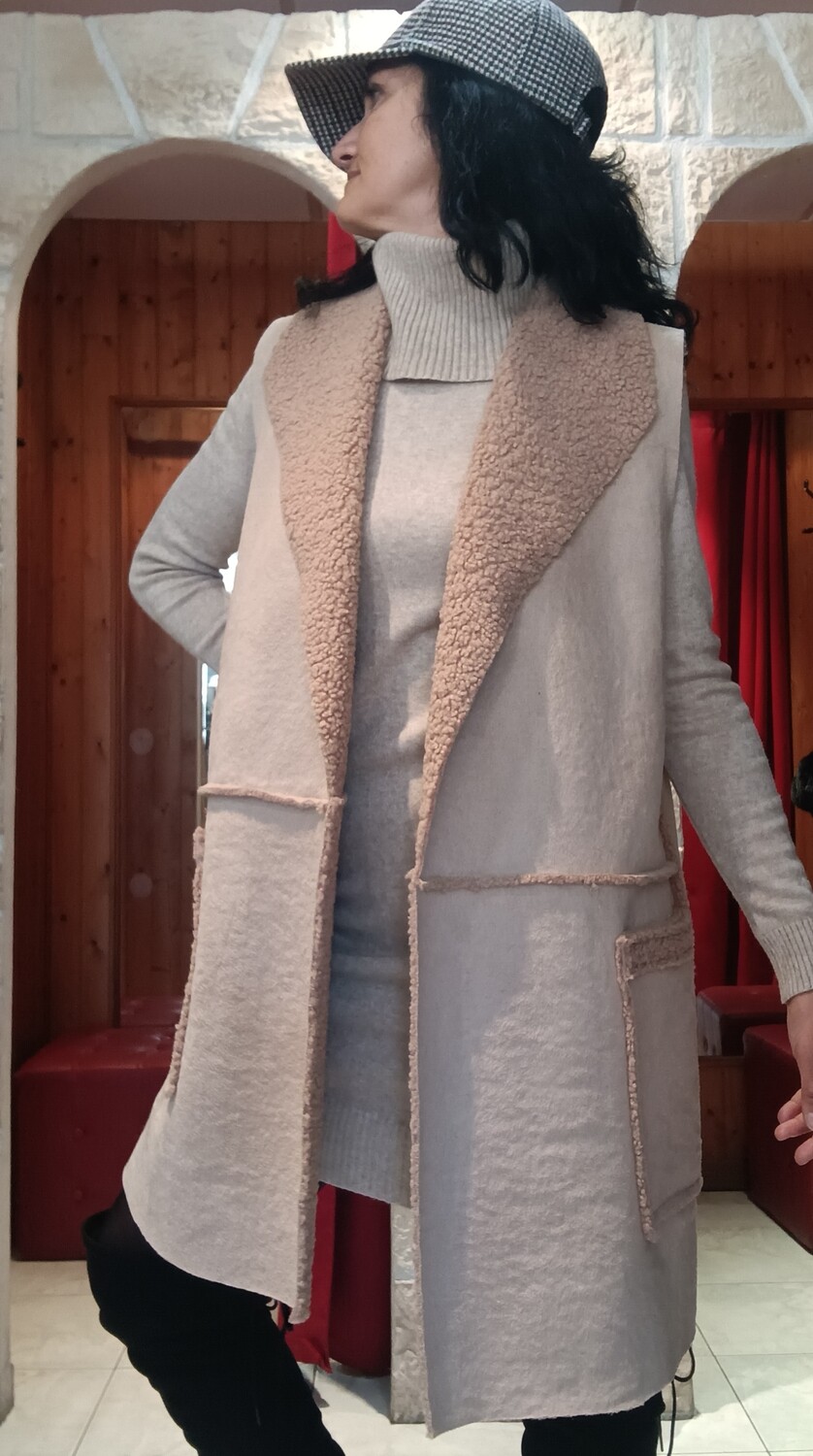 Veste moumoute sans manches écru 