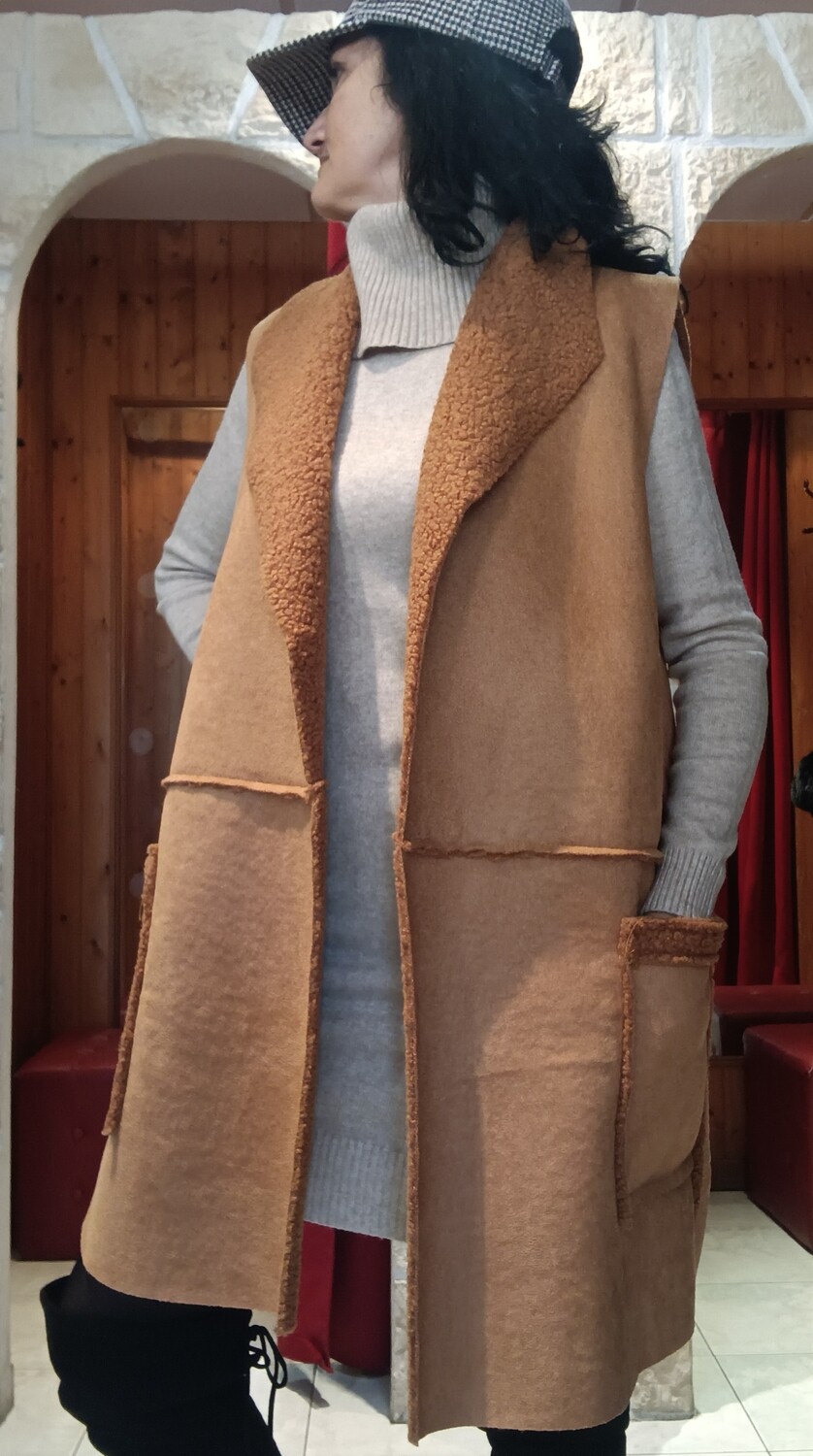 Veste moumoute sans manches camel 