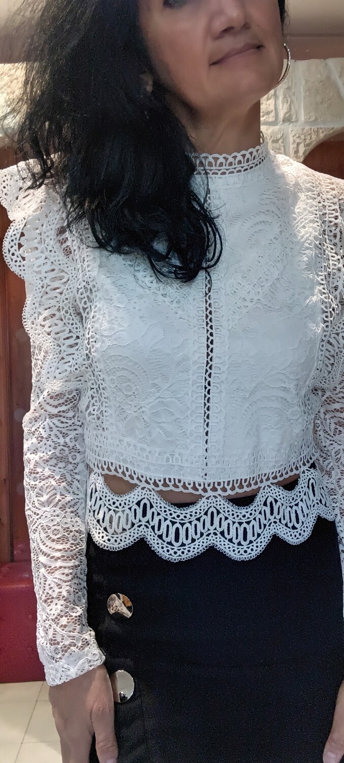 Top dentelle zip blanc