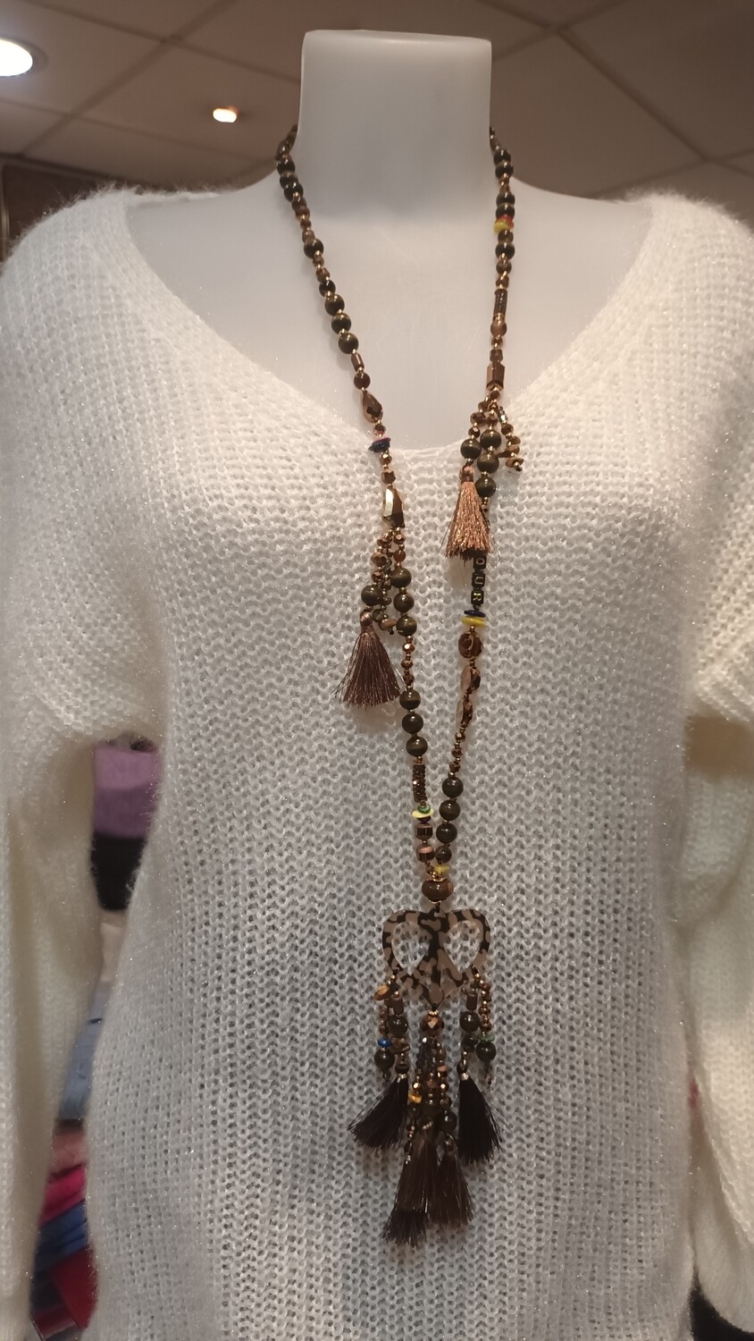 Collier sautoir Pique marron 