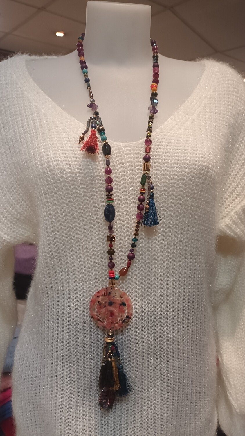 Collier sautoir feuille multicolore 