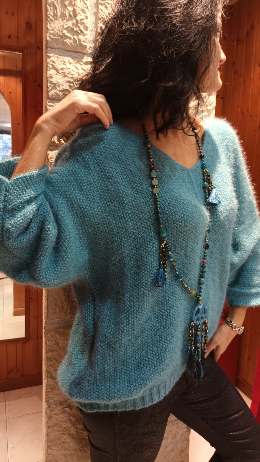 Pull Chauve souris Sara tourquoise 