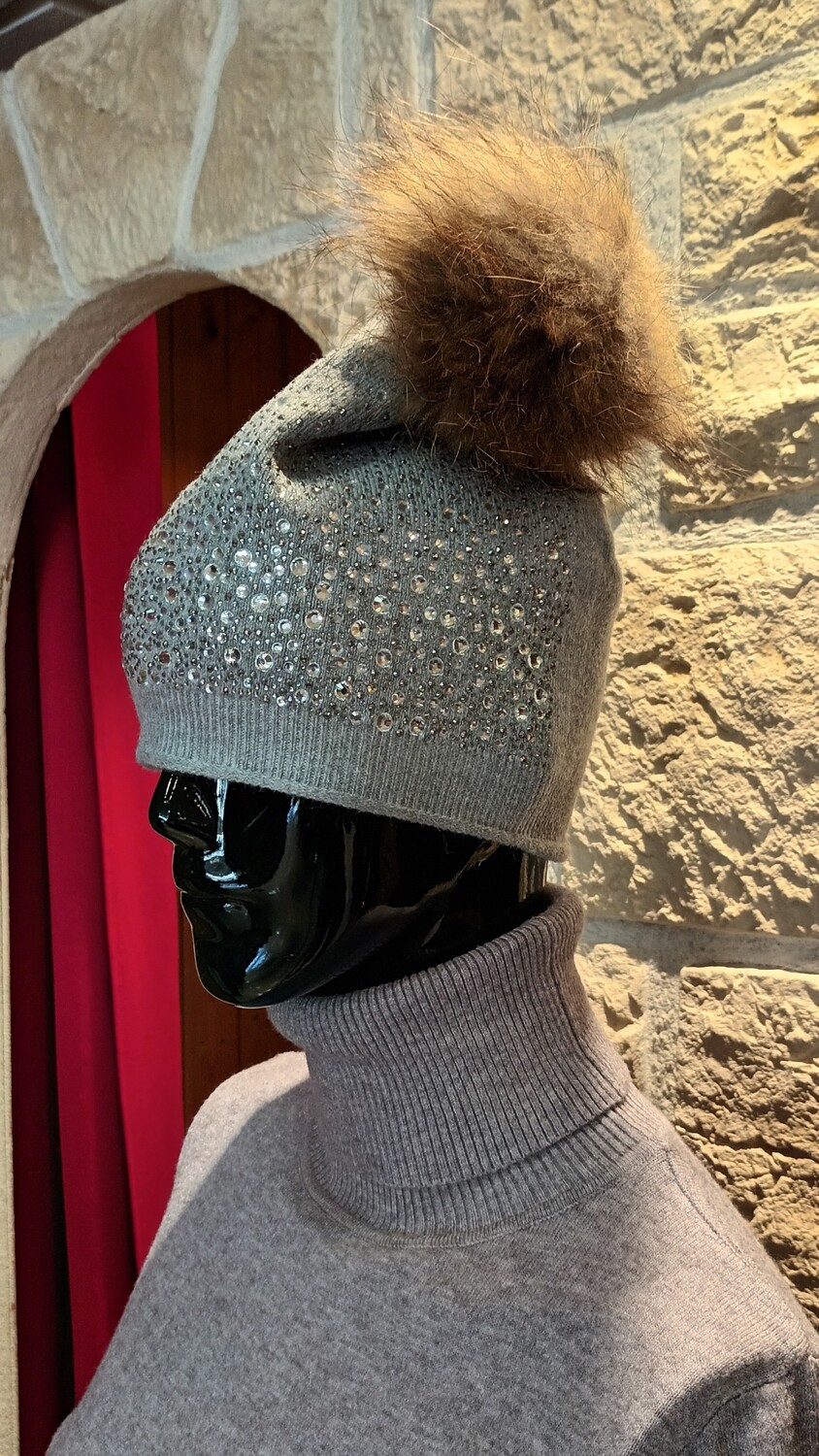 Bonnet diamant strass gris