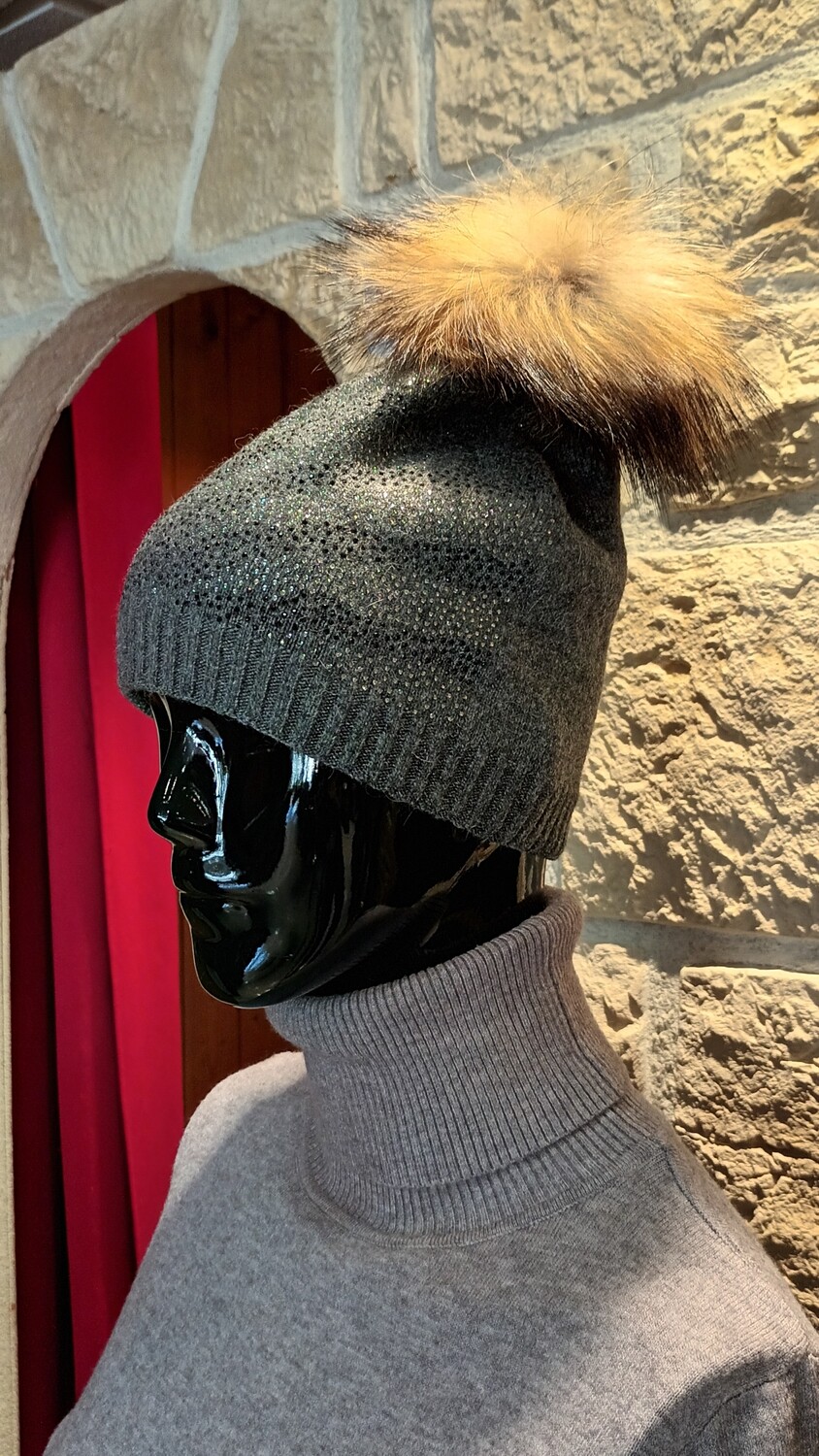 Bonnet zèbre strass anthracite 
