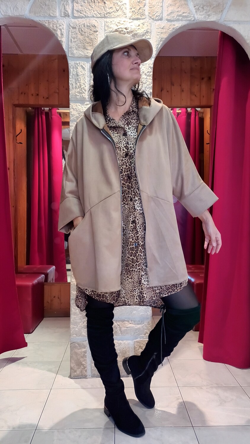 Veste à capuche suédine taupe 