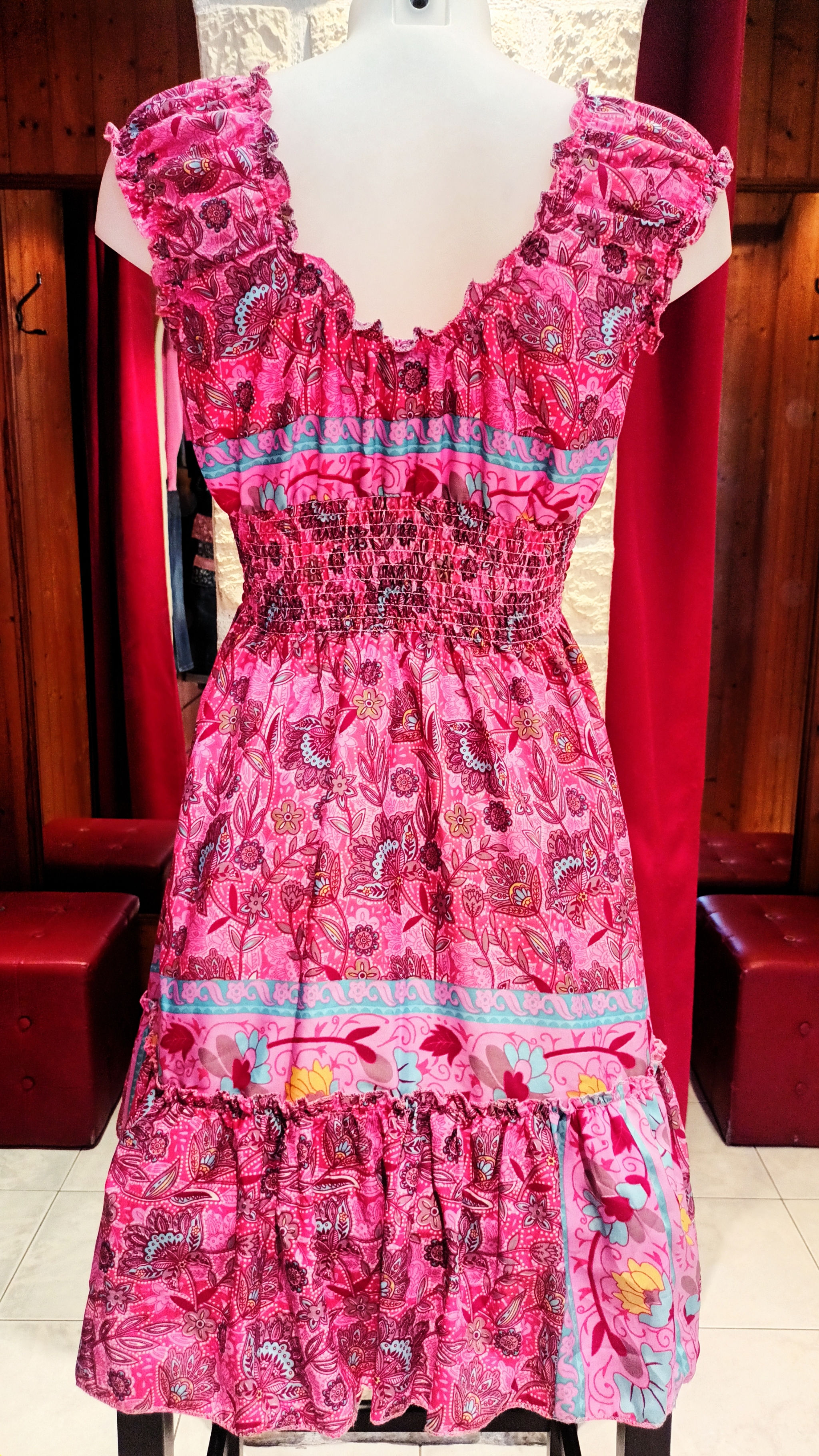 Robe courte bohème fuchsia