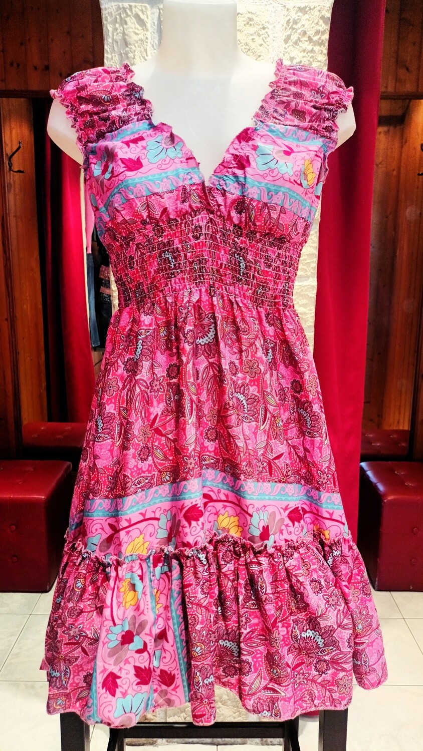 Robe courte bohème fuchsia 