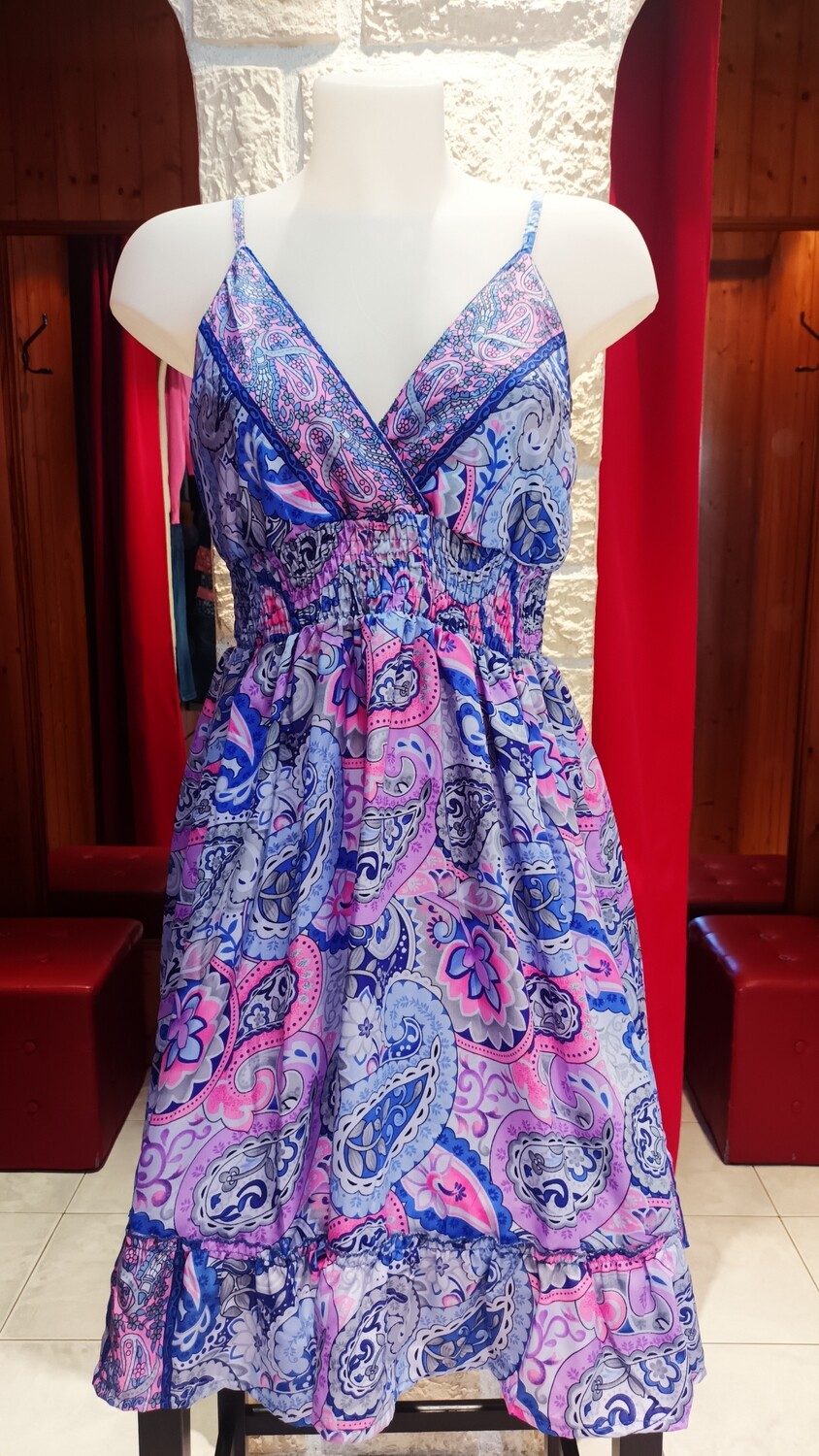 Robe bohème Eva imprimé bleu et rose