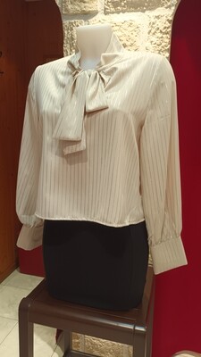 Blouse col noué beige