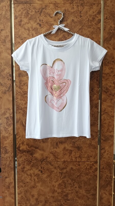 T-shirt Coeur Follow rose