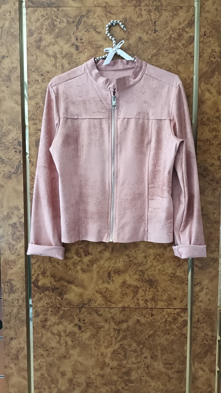 Blouson simili daim rose