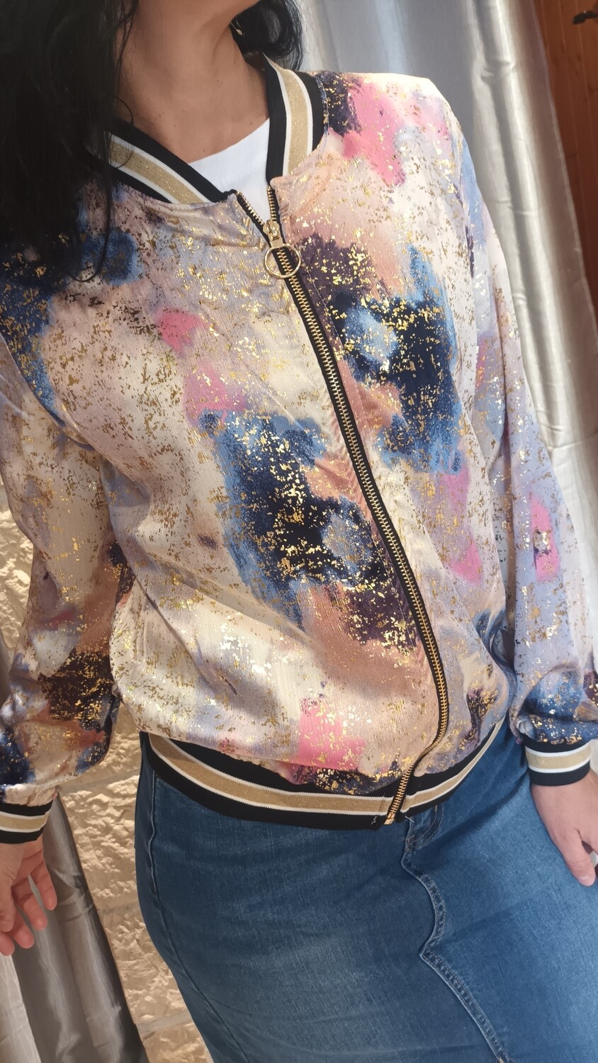 Veste bomber pailleté bleu multicolore 