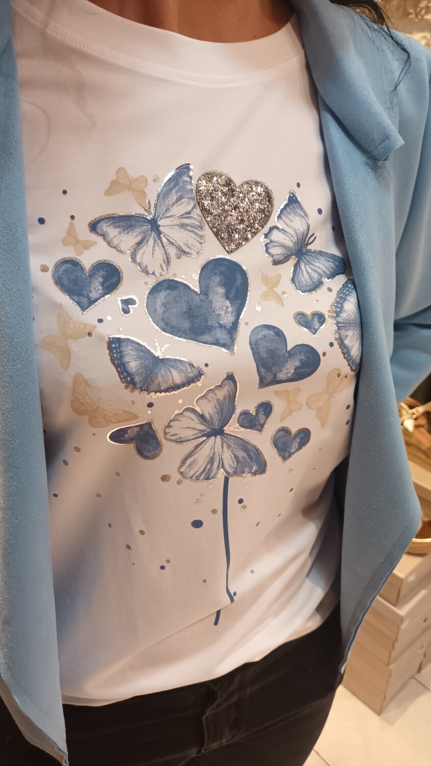 T-shirt Coeur Papillon bleu ciel 