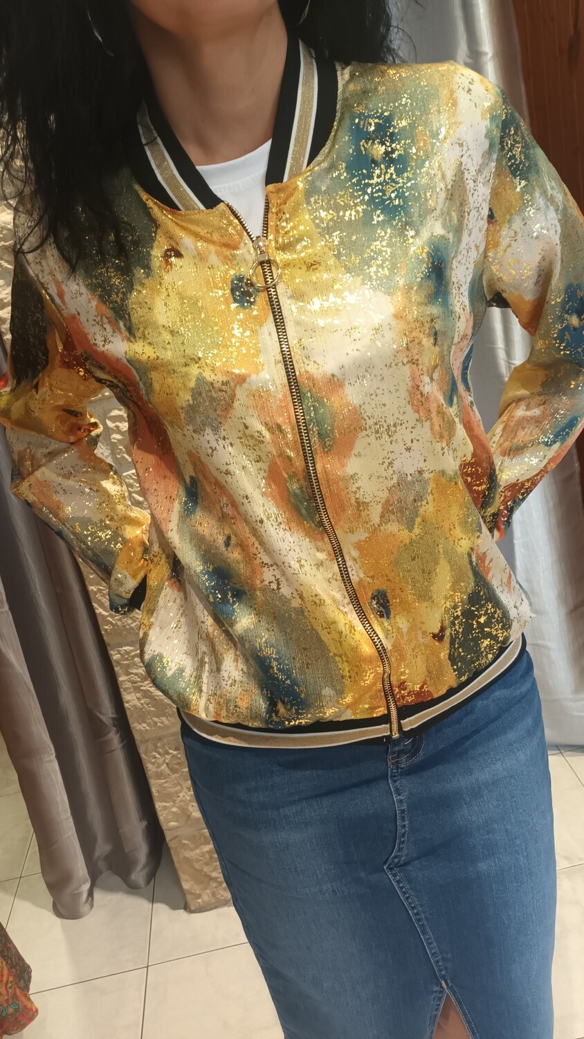 Veste bomber pailleté jaune multicolore 