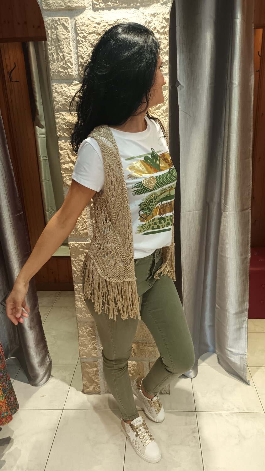 Gilet franges doré 