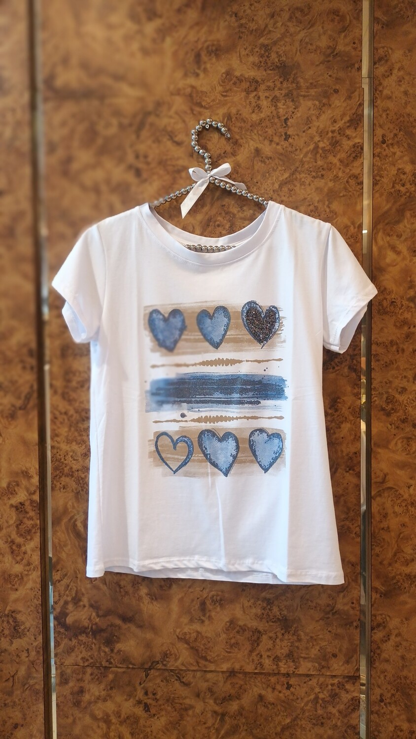 T-shirt Coeur pailleté bleu 