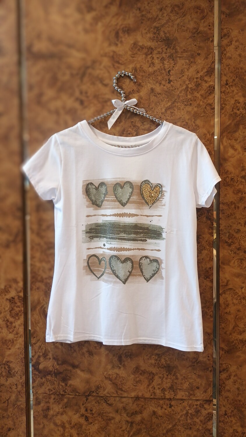 T-shirt Coeur pailleté kaki 