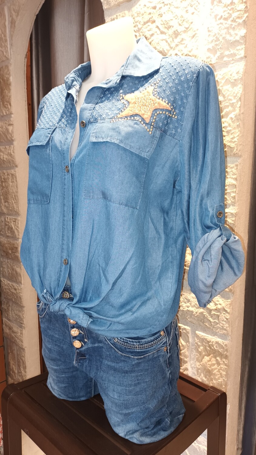 Chemise jean étoile beige
