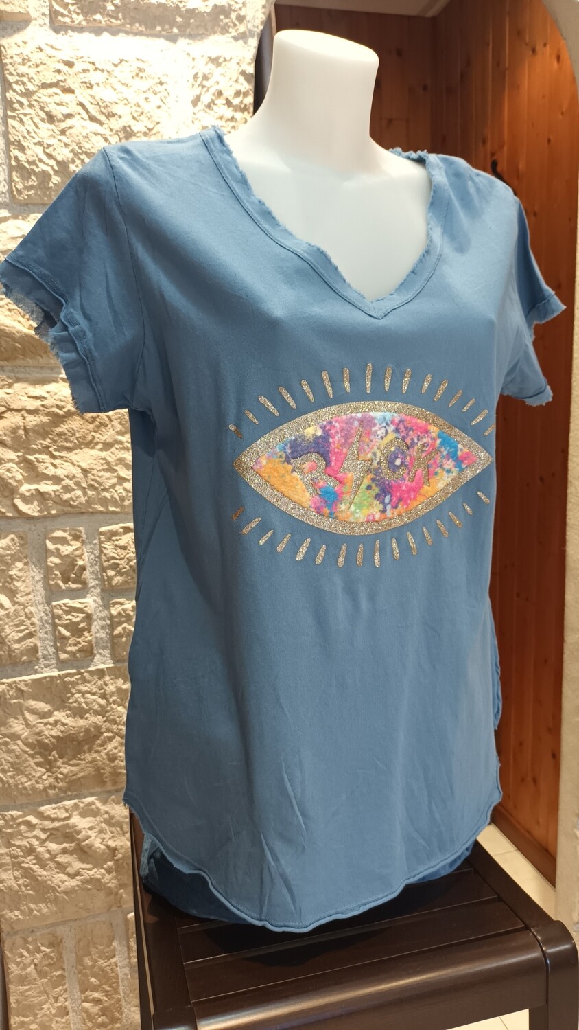 T-shirt Eye bleu jean 
