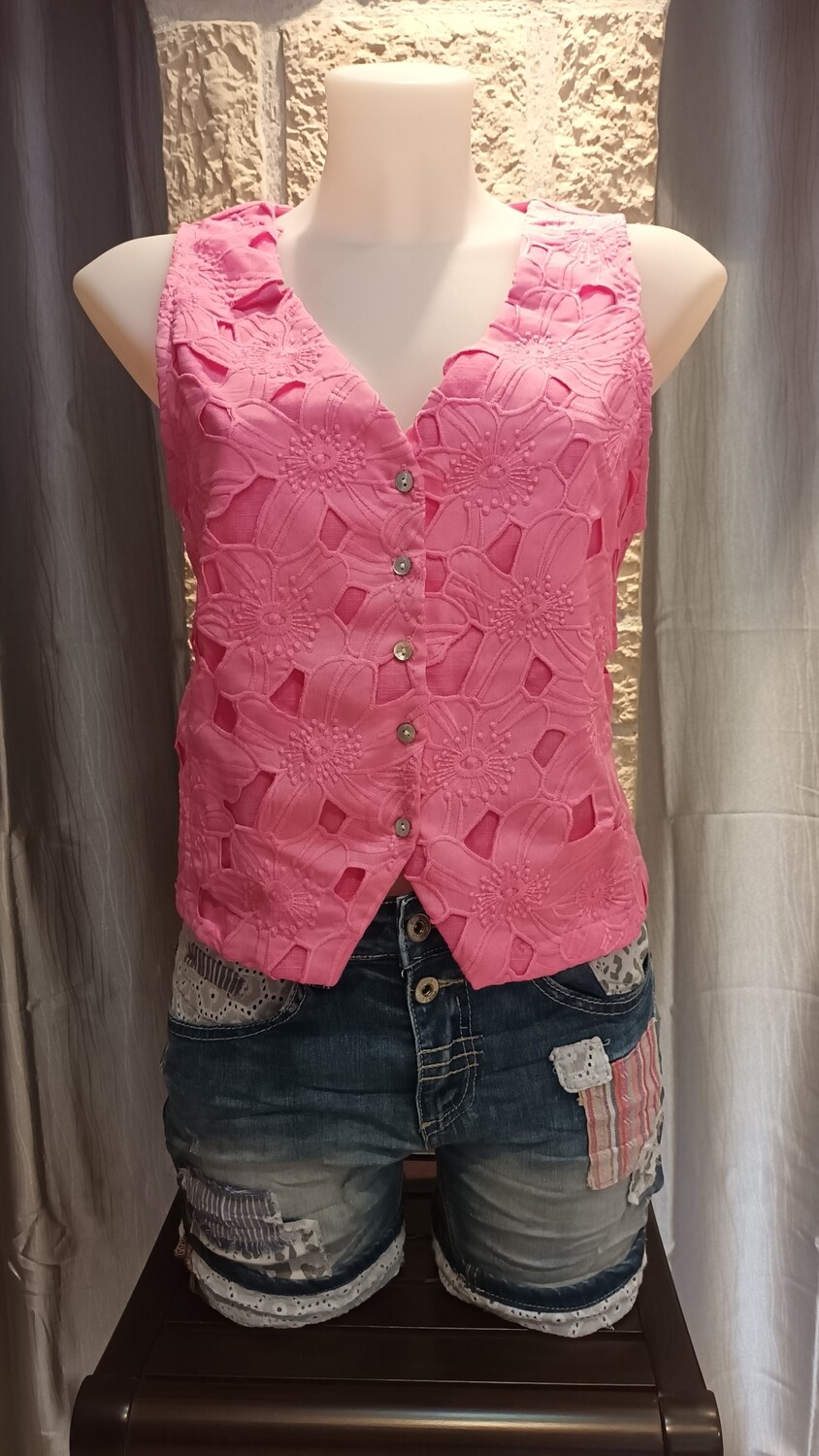 Veste gilet brodé rose