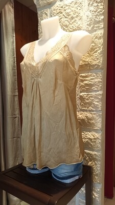 Débardeur satiné dentelle doré