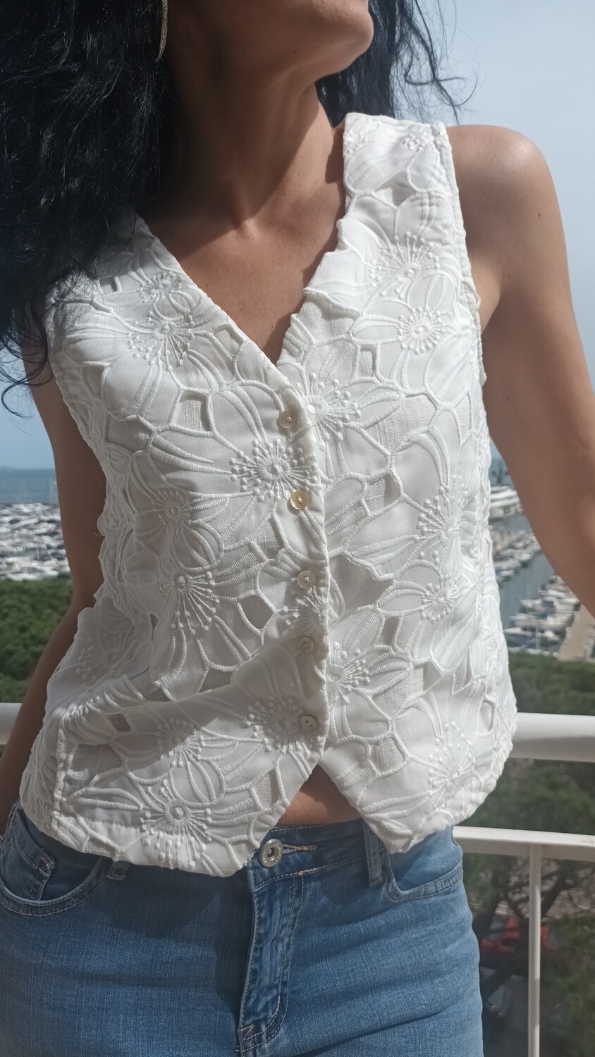 Veste gilet brodé blanc