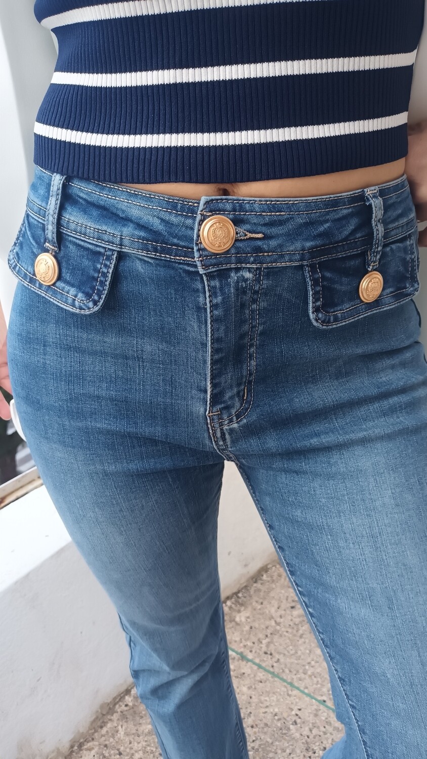Jean Chic boutons bleu claire