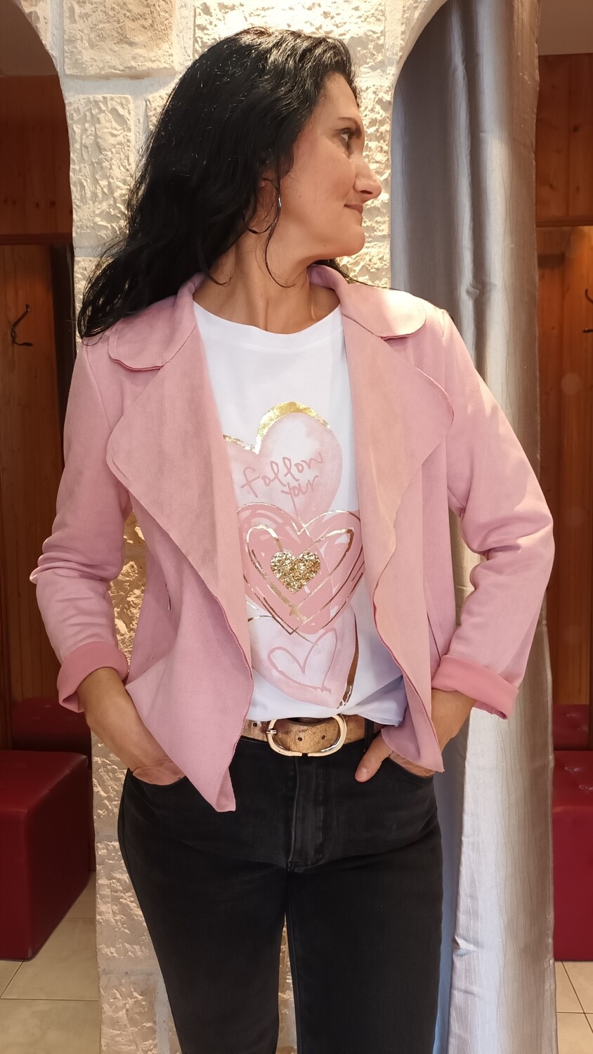 Veste suedine Casual rose