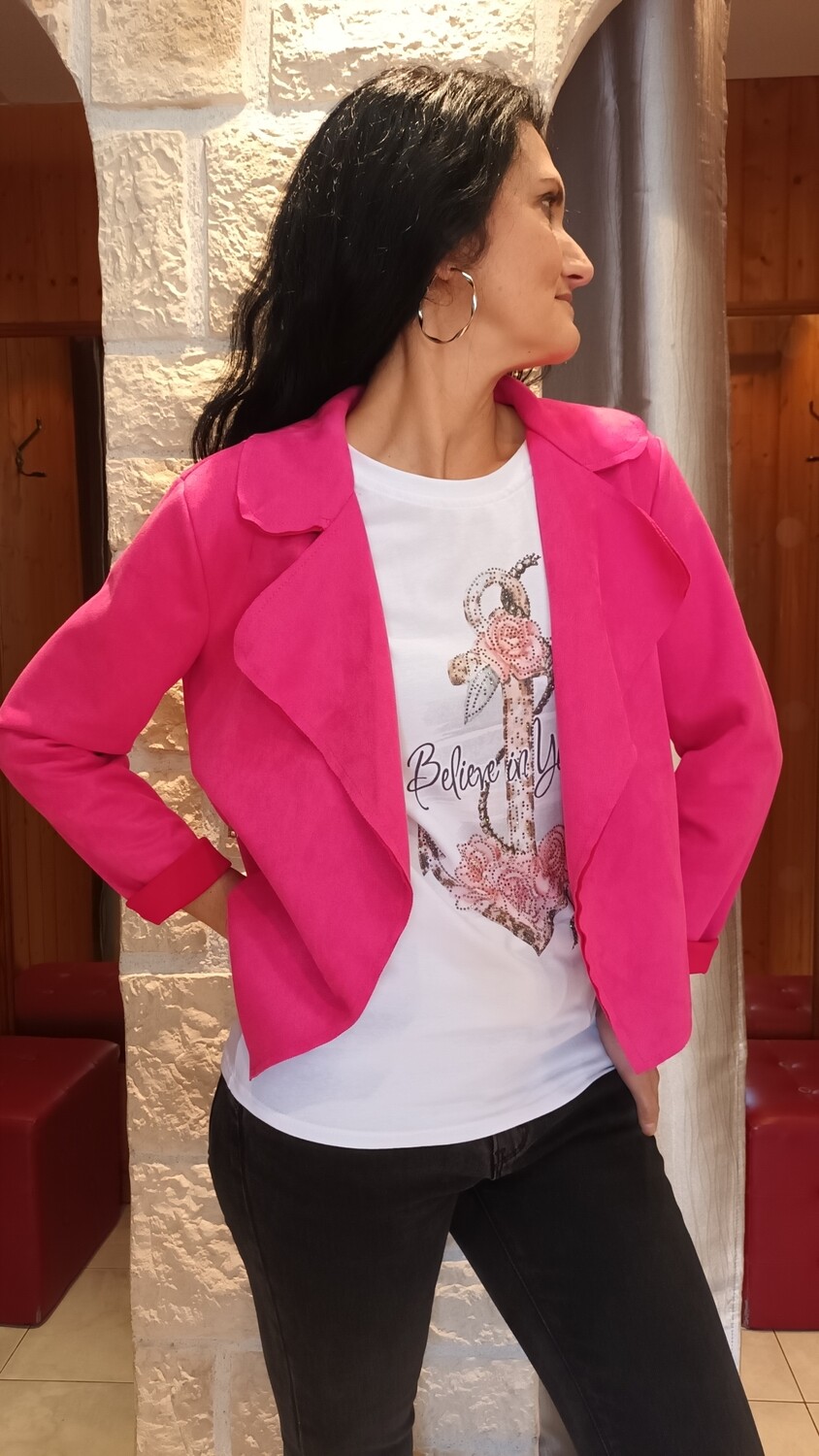 Veste suedine Casual fuchsia 