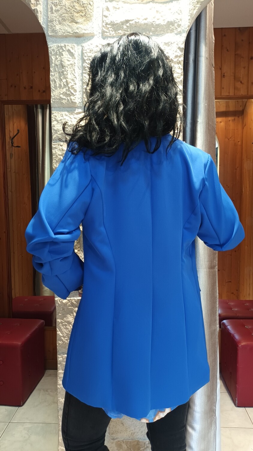 Veste blazer long bleu royal 