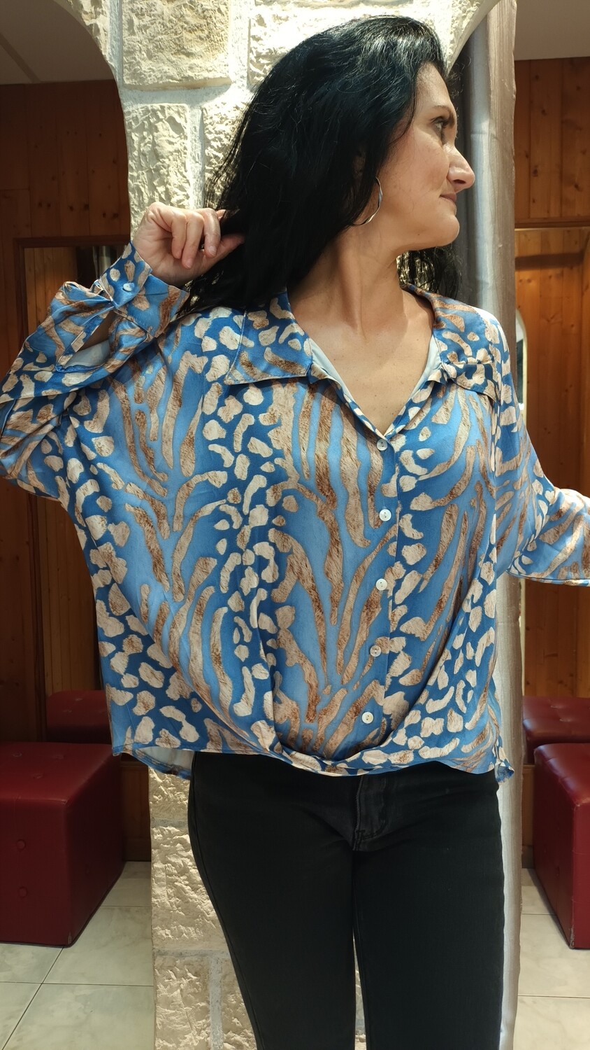 Chemisier satiné bleu jean