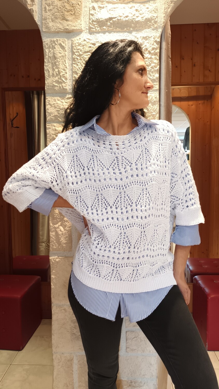 Pull ajouré blanc 