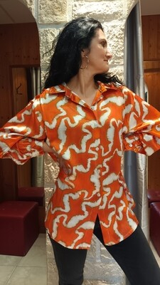 Chemisier imprimé satiné orange