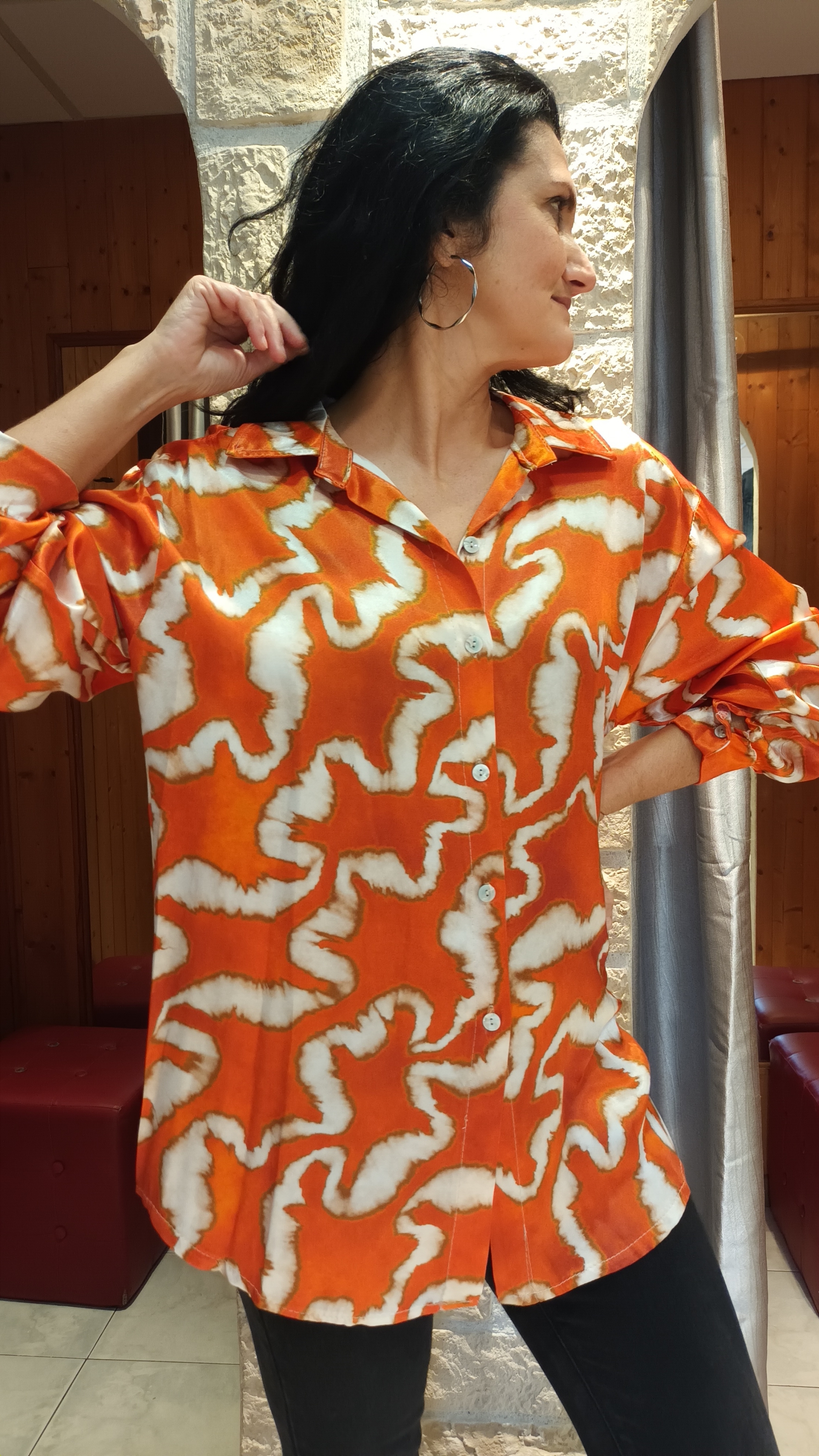 Chemisier imprimé satiné orange
