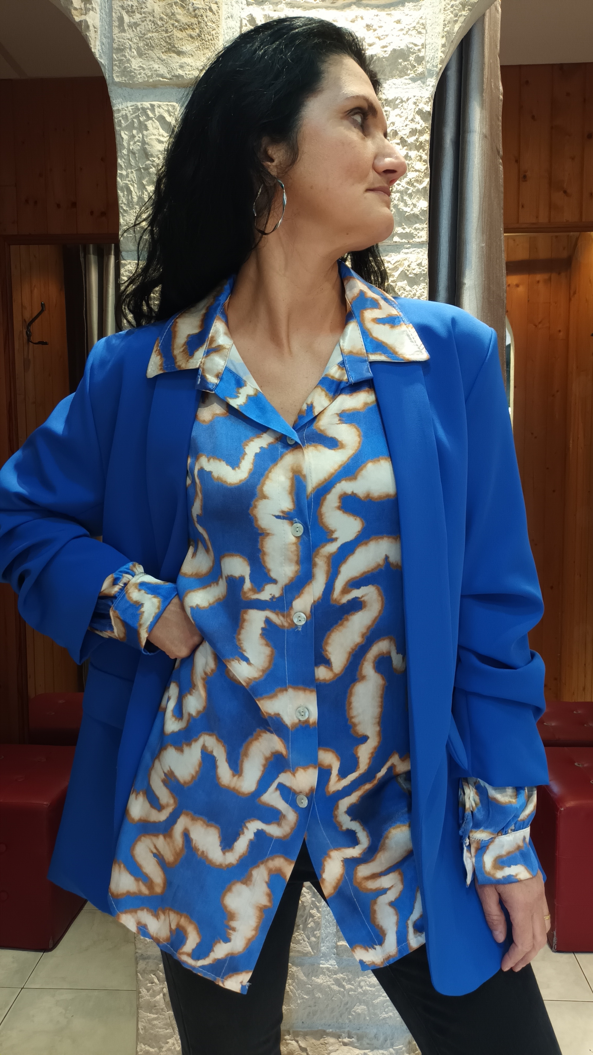Veste blazer long bleu royal 