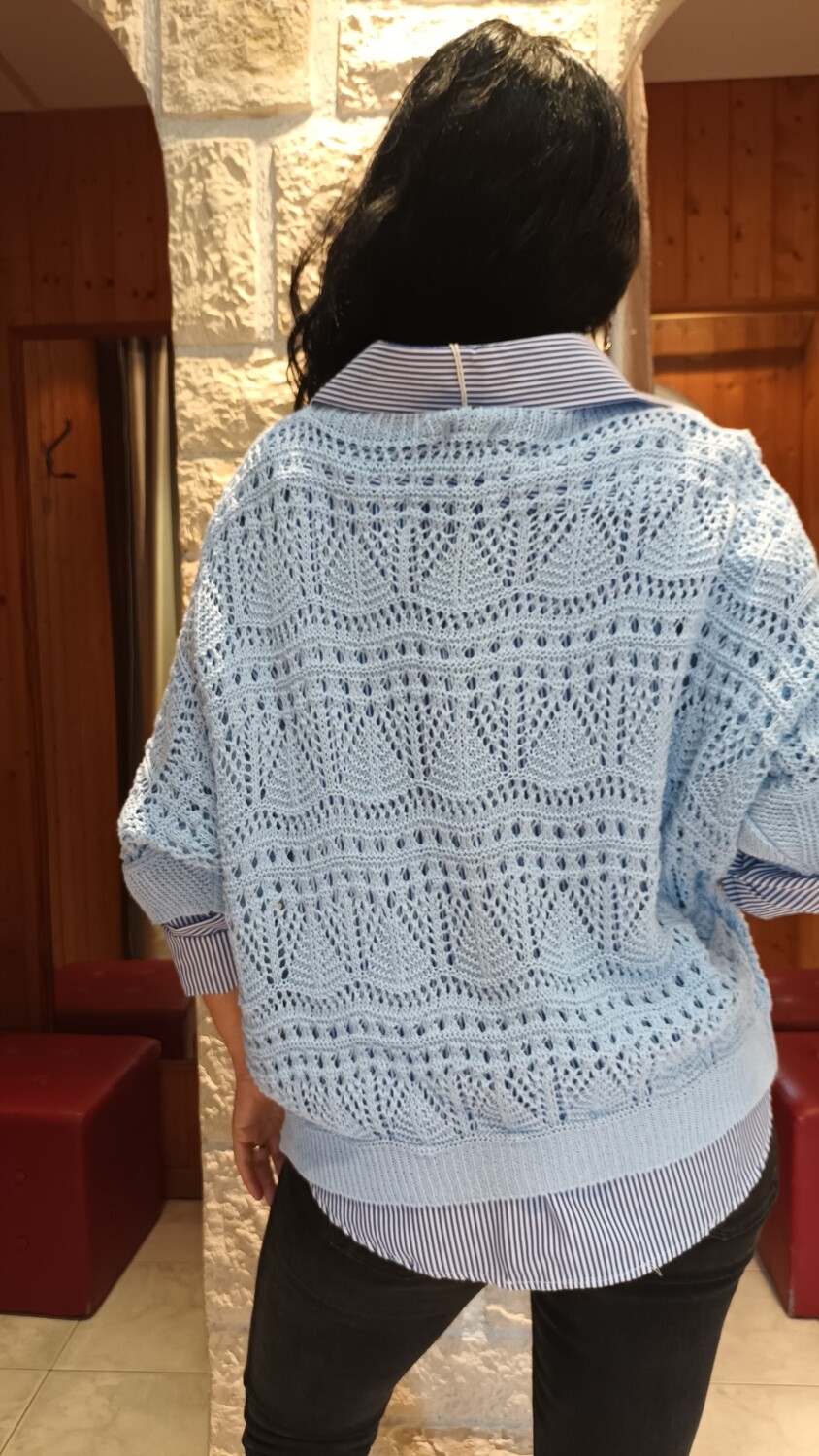 Pull ajouré bleu ciel 