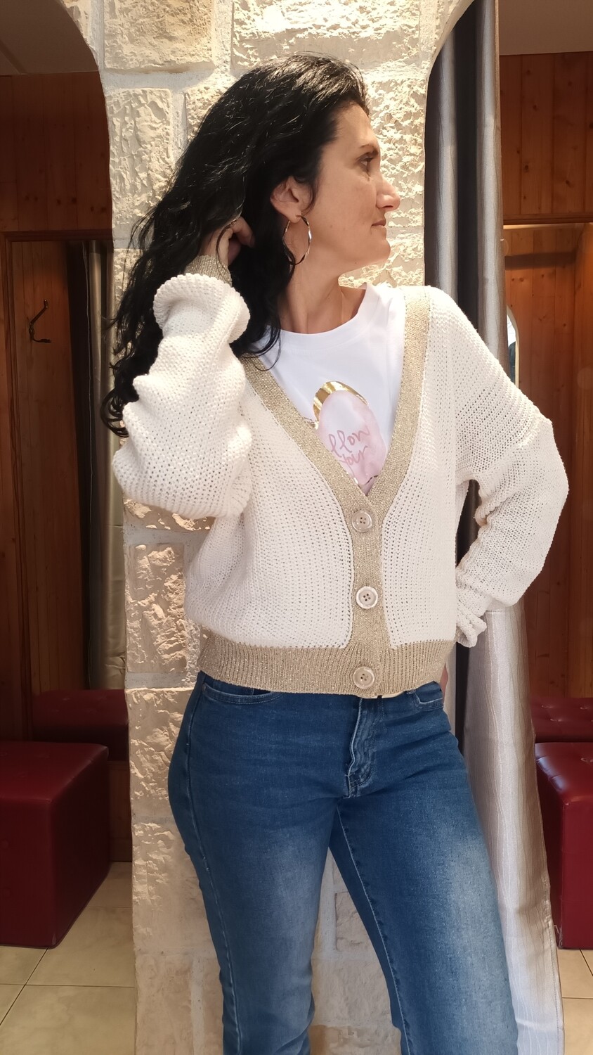 Cardigan Bico beige et doré