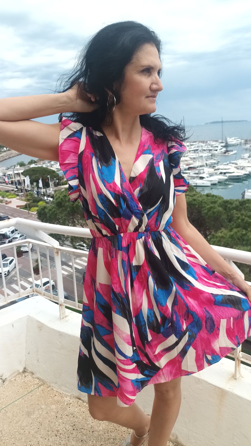 Robe Denise rose multicolore 
