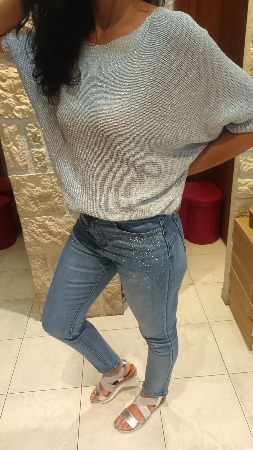 Pull à maille lurex Noeud argenté 