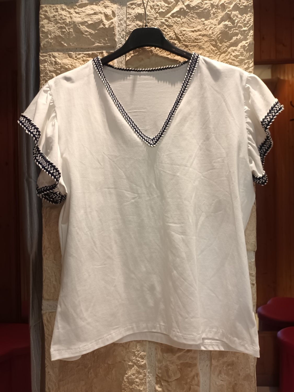 Tricot Carla blanc/ bleu marine 